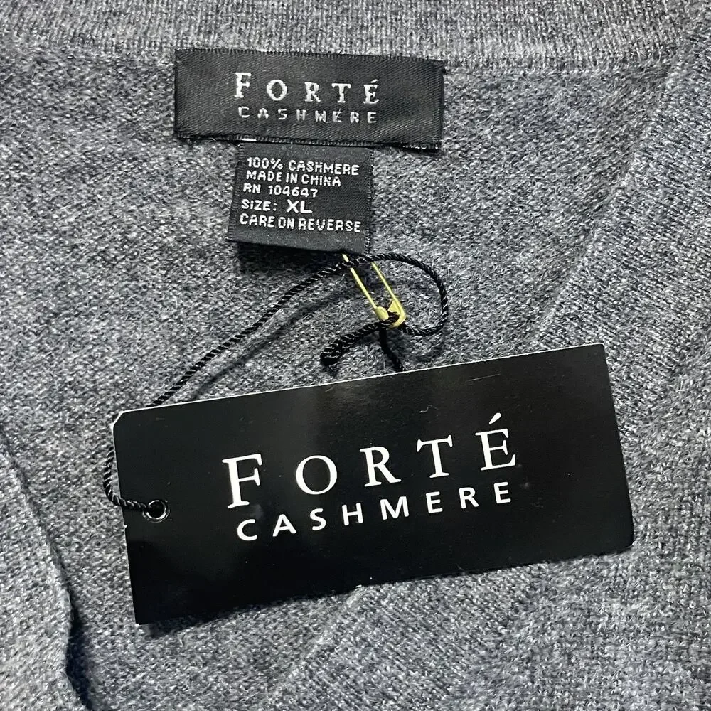 NWT Forte Sweater Mens XL Dark Gray Pure Cashmere V Neck Knit Jumper